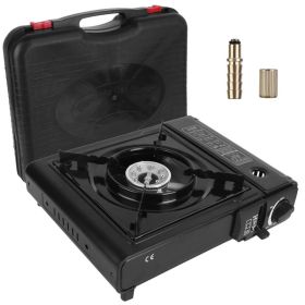 1Pc 3300W Portable Camping Stove Butane Canister Dual Fuel Burner Piezo Electric Ignition Single Burner With Automatic Tank Ejection Overpressure (Color: Black)